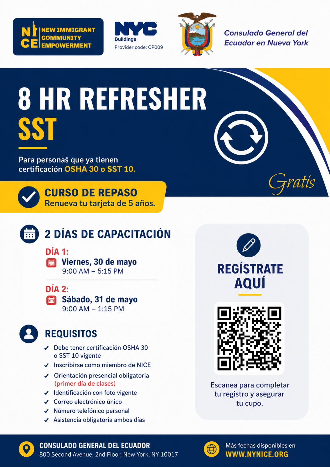 Entrenamiento de Refresco SST de 8 Horas Requerido por OSHA